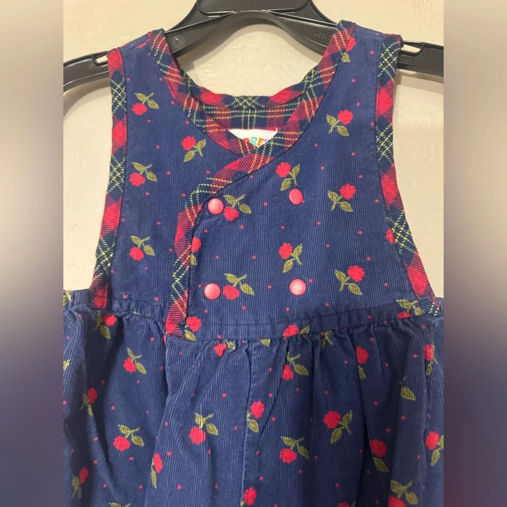 Vintage Gymboree Blue Overalls with Red Floral Print